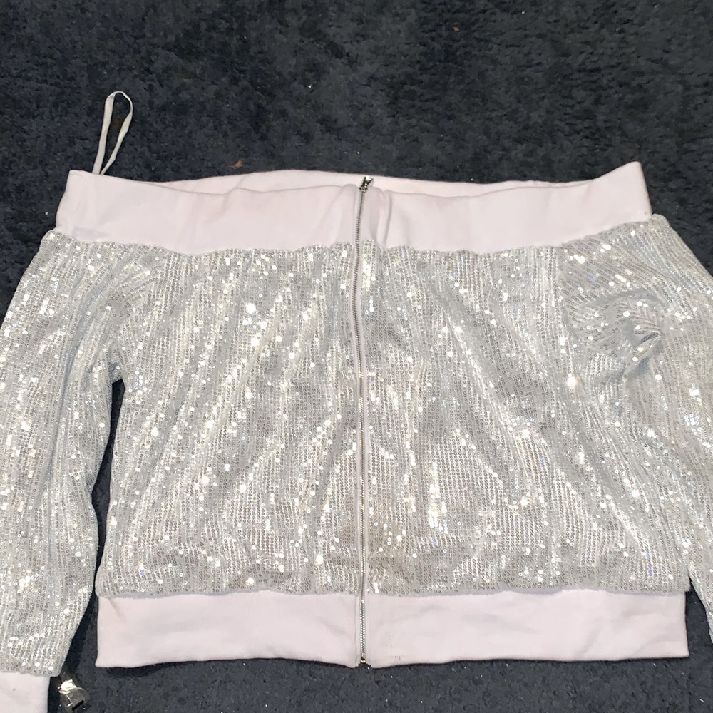 Sequin zip up top that shows off your shoulders